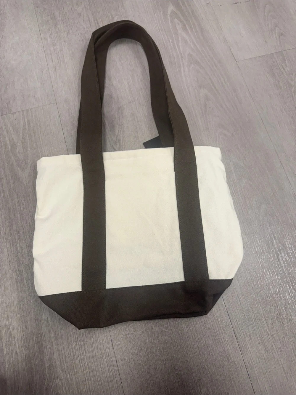 Canvas Tote Bag with Love Heart Graphic - Cream & Brown